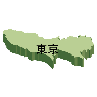 東京都の無料フリーイラスト|日本語・都道府県名あり・立体(緑)