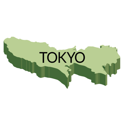 東京都の無料フリーイラスト｜英語・都道府県名あり・立体(緑)