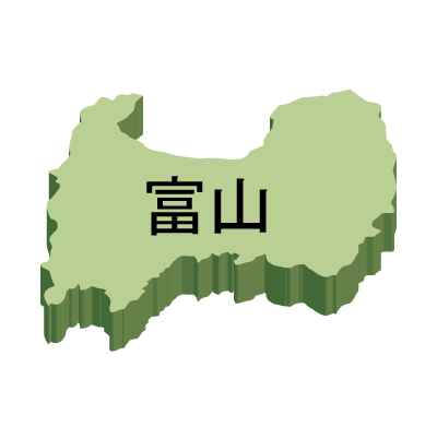 富山県の無料フリーイラスト|日本語・都道府県名あり・立体(緑)