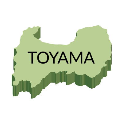 富山県の無料フリーイラスト|英語・都道府県名あり・立体(緑)