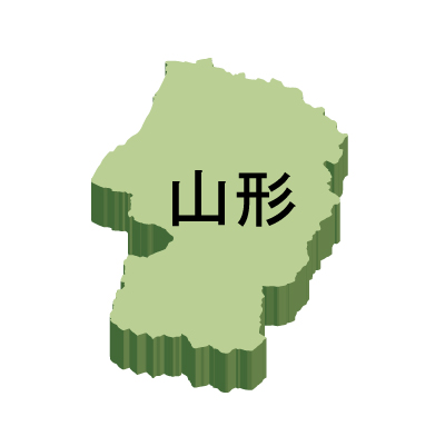 山形県の無料フリーイラスト|日本語・都道府県名あり・立体(緑)