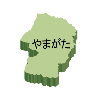 山形県の無料フリーイラスト|日本語・ひらがな・都道府県名あり・立体(緑)