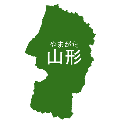 山形県の無料フリーイラスト｜日本語・都道府県名あり・ルビあり(緑)