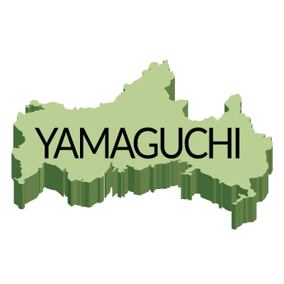 山口県の無料フリーイラスト|英語・都道府県名あり・立体(緑)
