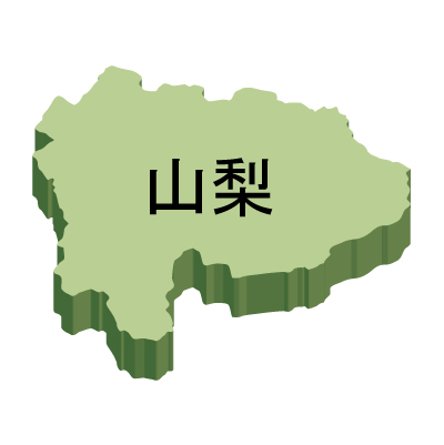 山梨県の無料フリーイラスト|日本語・都道府県名あり・立体(緑)