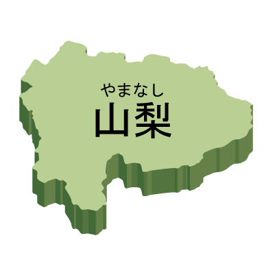 山梨県の無料フリーイラスト｜日本語・都道府県名あり・ルビあり・立体(緑)