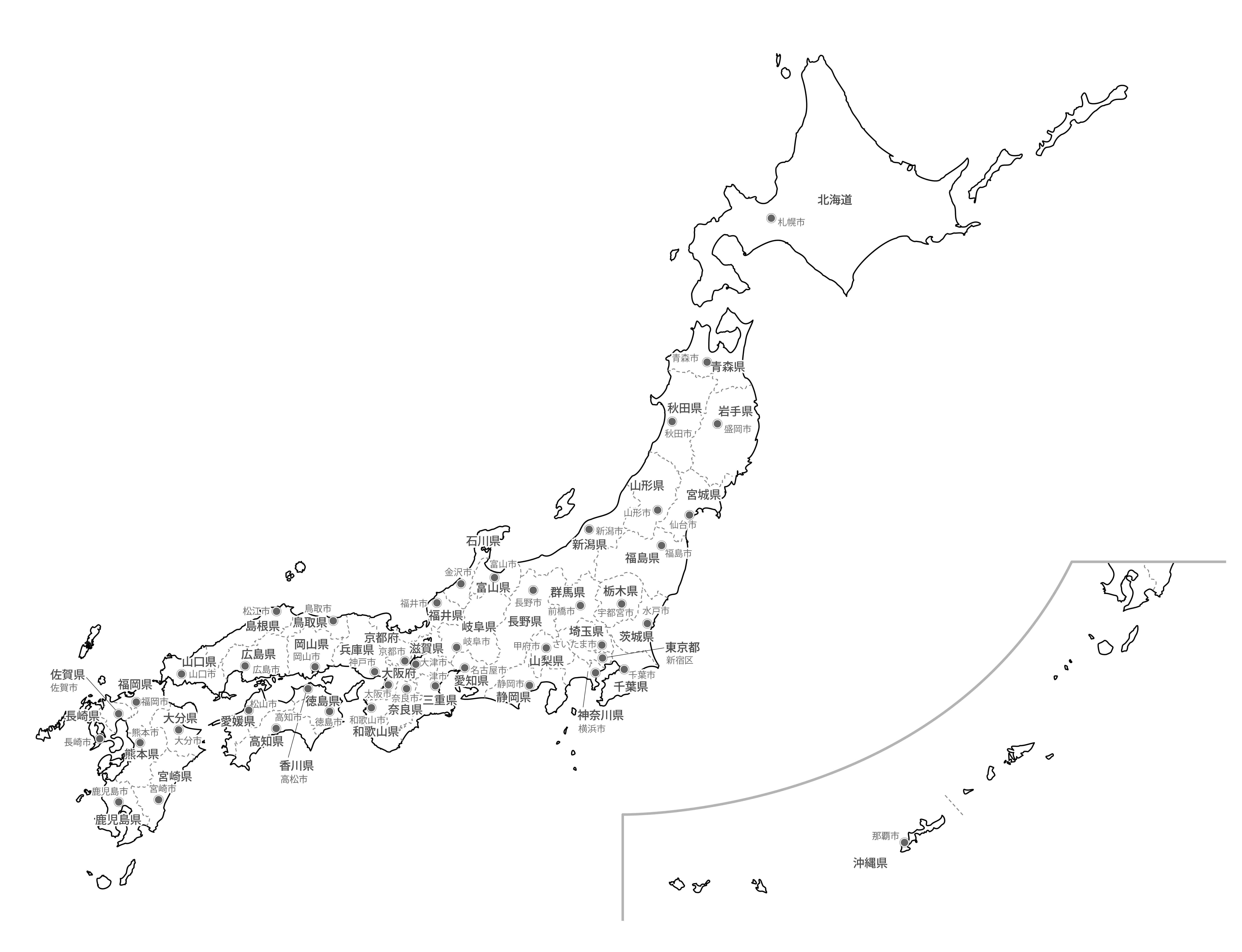 PIXTA その他の↓白地図-日本-地方区分セット-県庁所在地入りイラスト