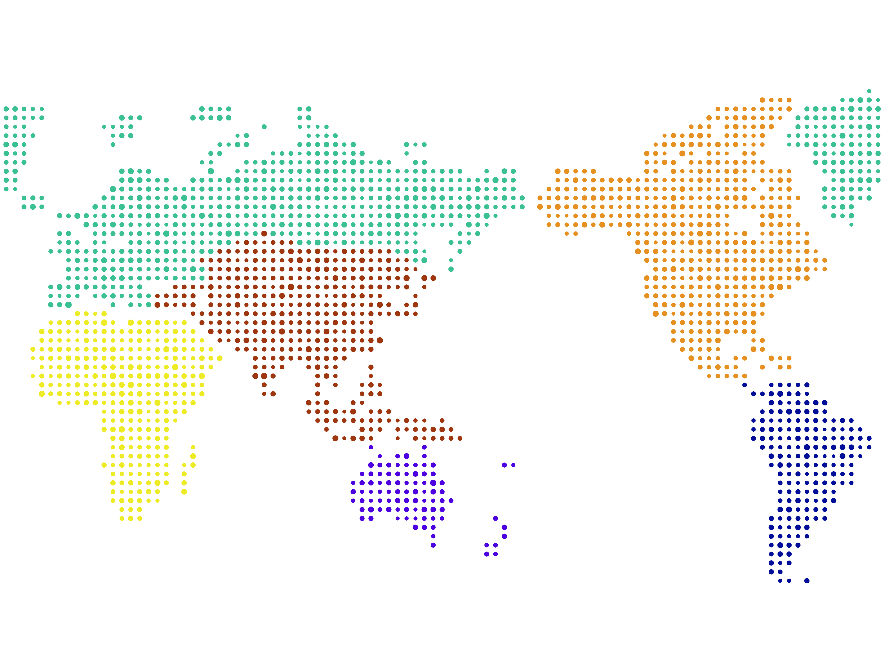 世界地図(全域)無料フリーイラスト｜ドット(カラフル)2