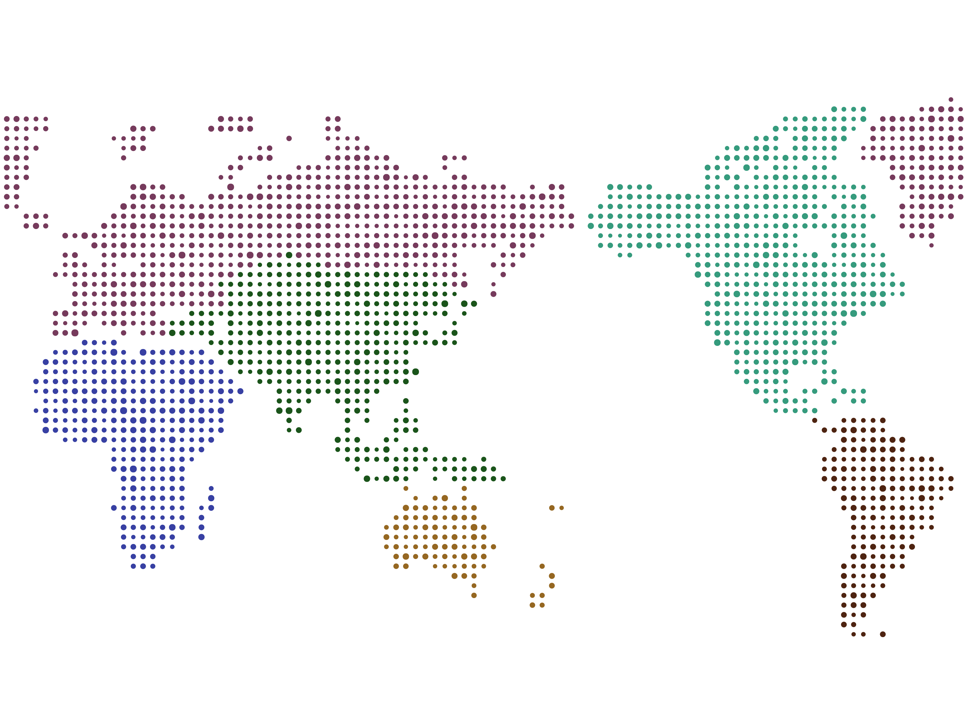 世界地図(全域)無料フリーイラスト｜ドット(カラフル)3