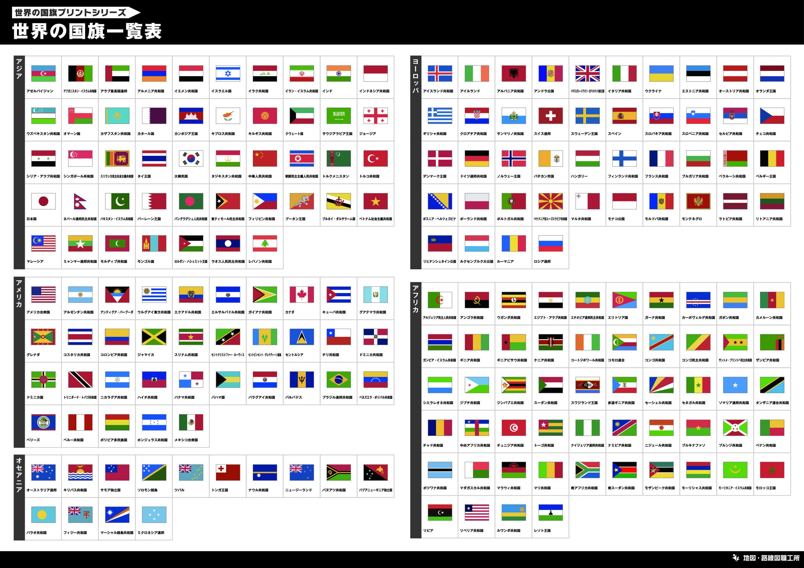 世界の国旗一覧 クイズプリント 30種類以上を無料印刷