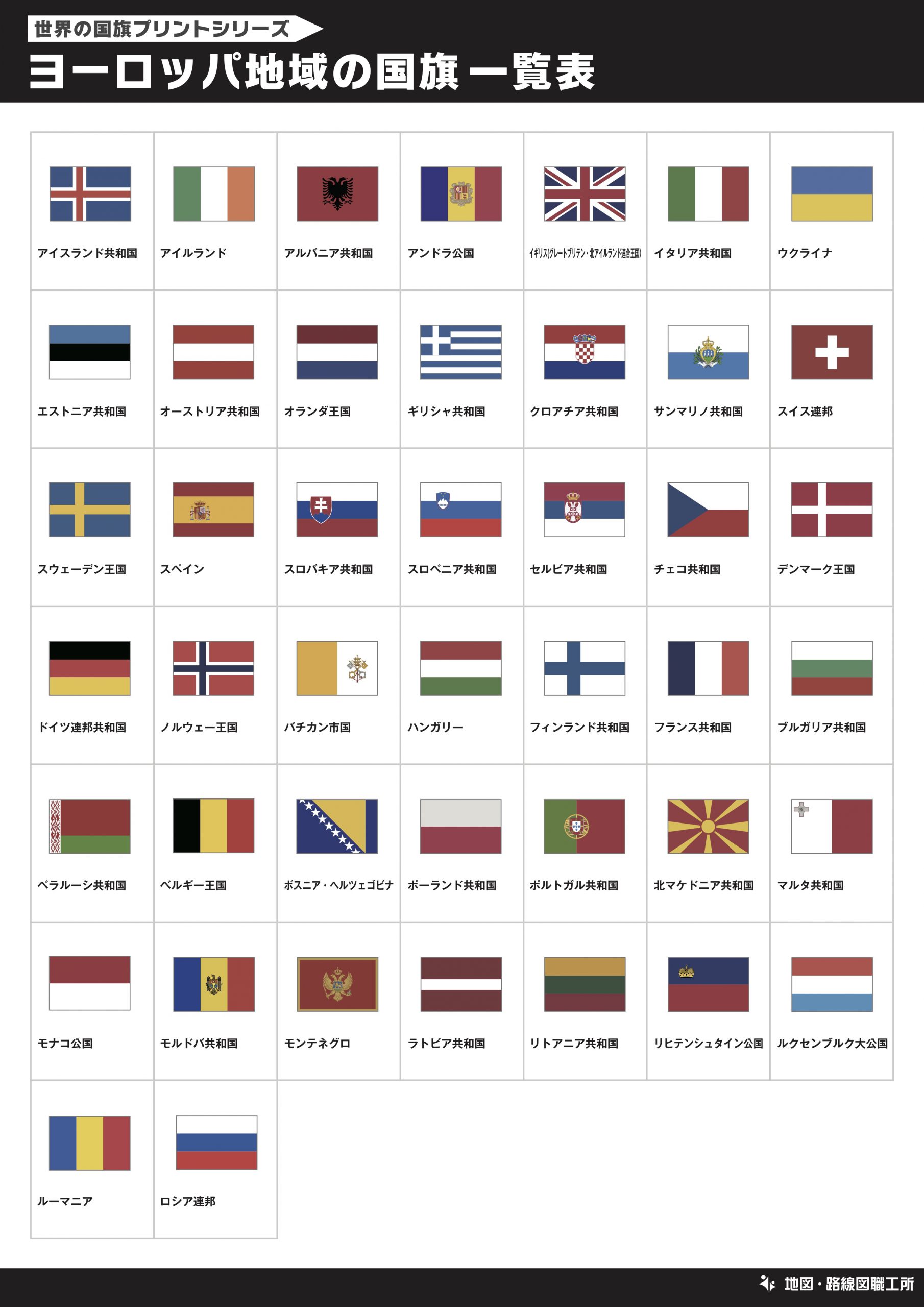 ヨーロッパ地域の国旗一覧表