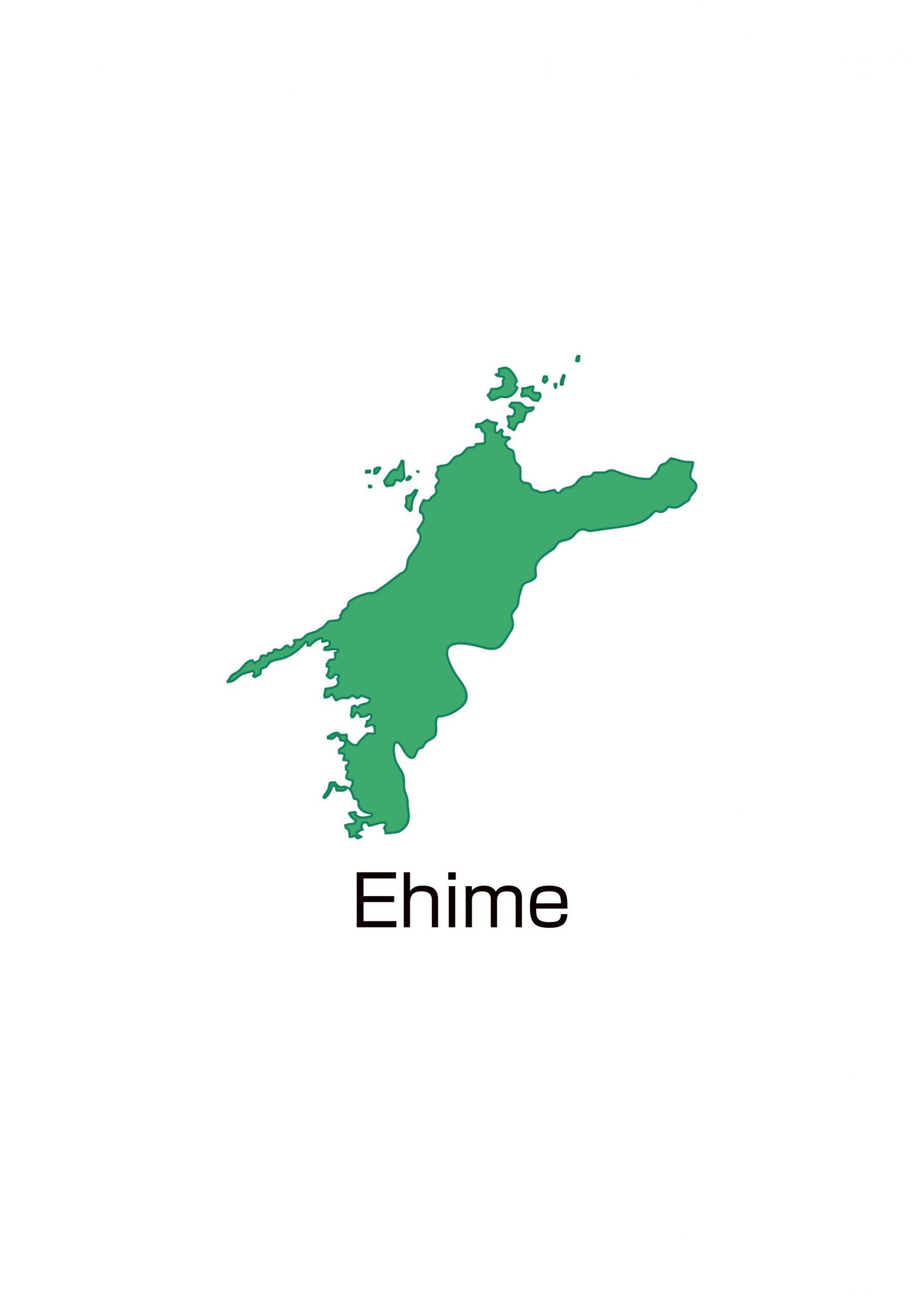 愛媛県無料フリーイラスト｜英語・都道府県名あり(緑)