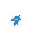 日本地図・福岡県・県庁所在地あり・ルビあり(青)