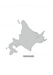 日本地図・北海道・英語・都道府県名あり(グレー)