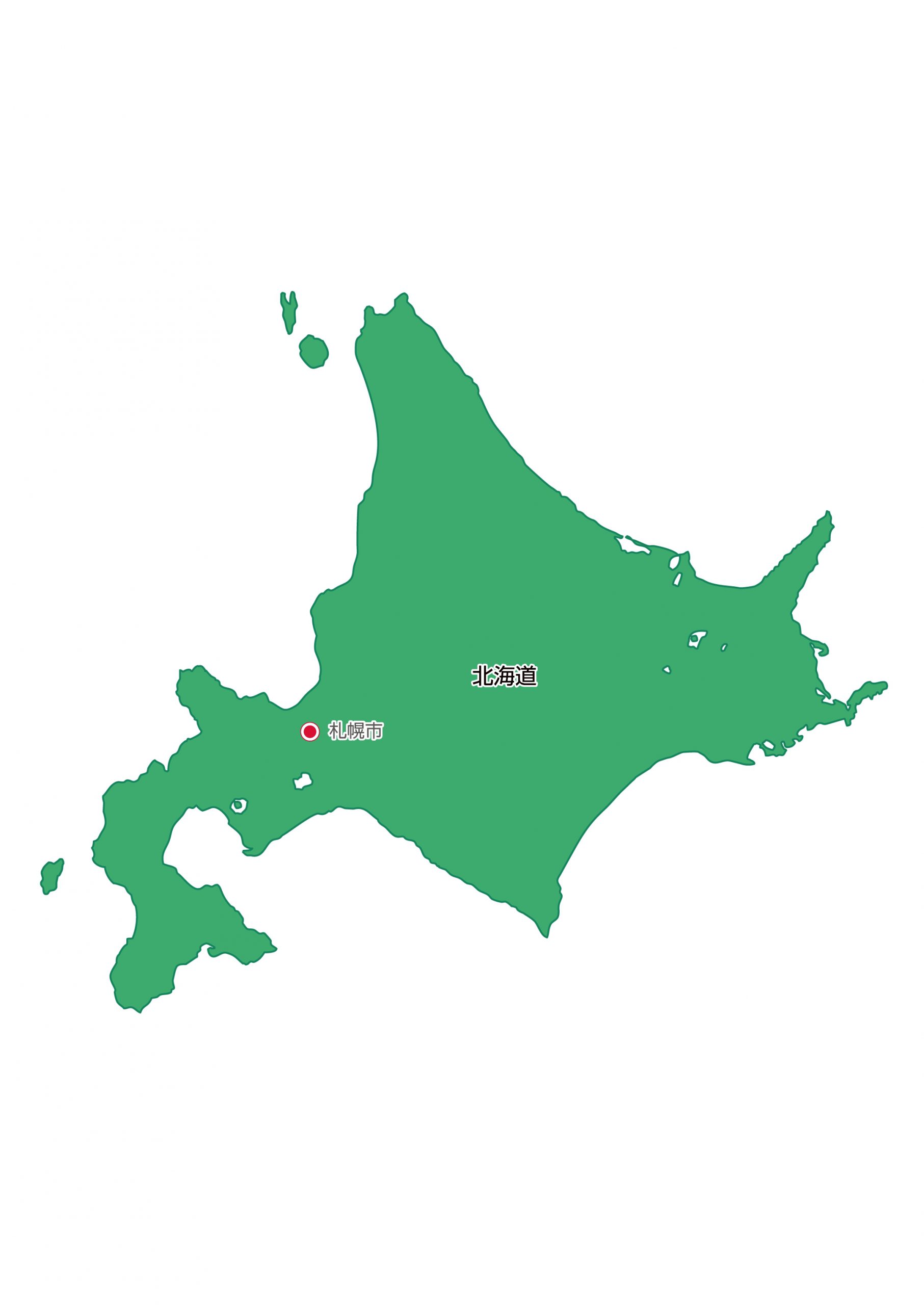 北海道地方無料フリーイラスト｜都道府県名あり・県庁所在地あり(緑)
