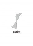 日本地図・石川県・都道府県名あり(グレー)