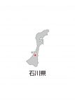 日本地図・石川県・都道府県名あり・県庁所在地あり(グレー)