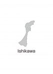 日本地図・石川県・英語・都道府県名あり(グレー)