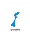 日本地図・石川県・英語・都道府県名あり(青)
