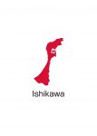 日本地図・石川県・英語・都道府県名あり(赤)