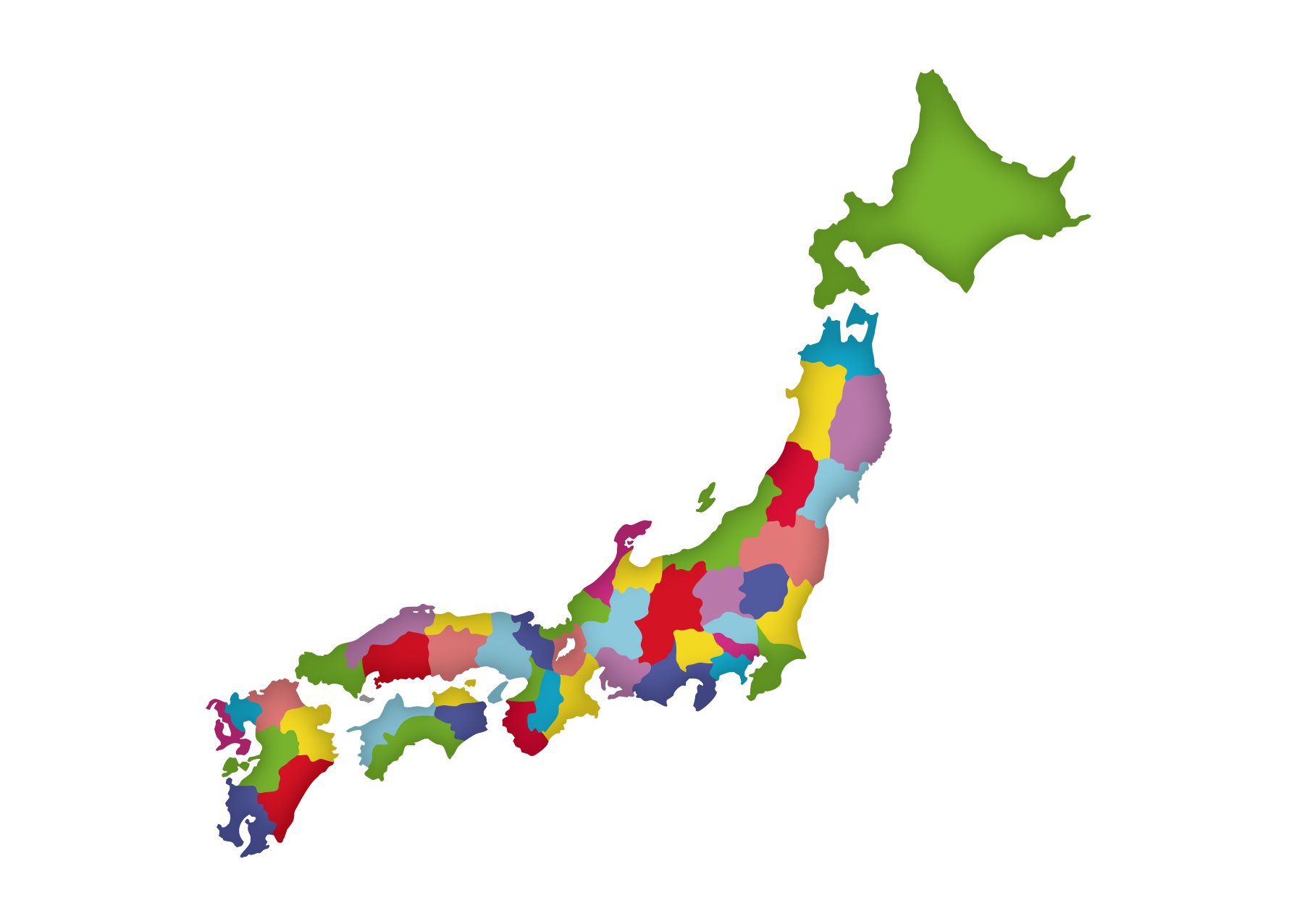 日本地図無料フリーイラスト 日本語 都道府県名あり デフォルメ 白