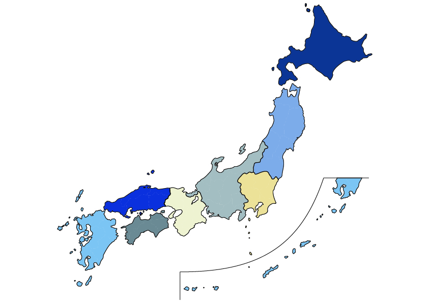 日本地図の無料イラスト素材集 都道府県名 県庁所在地あり