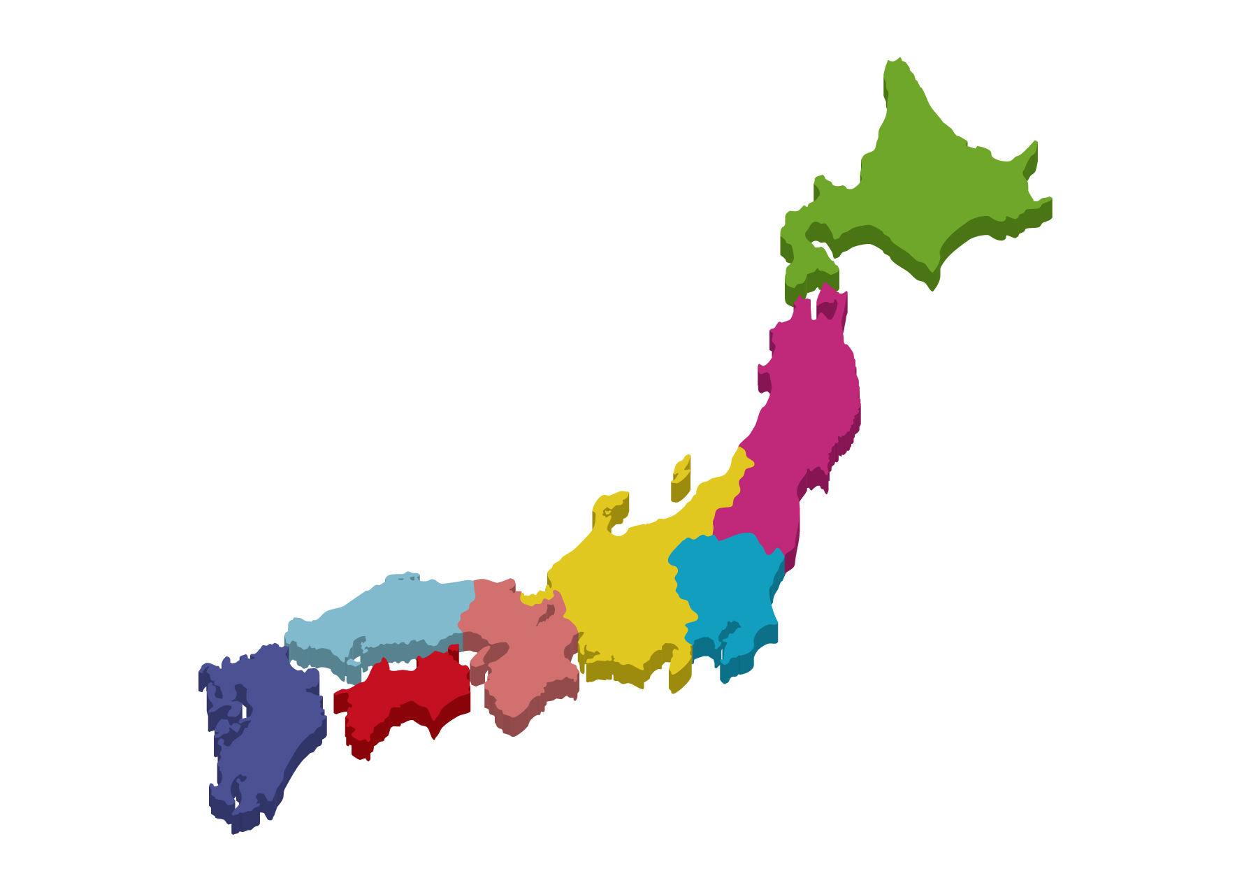 日本地図無料フリーイラスト 日本語 都道府県名あり デフォルメ 白