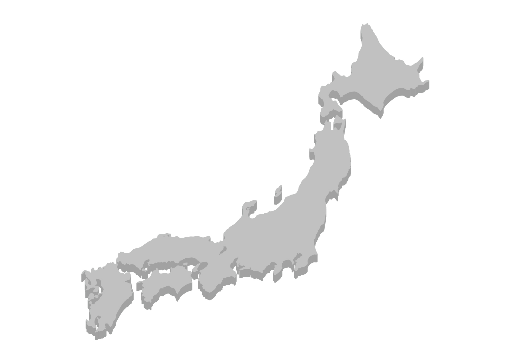 日本地図無料フリーイラスト 日本語 県名あり 都道府県線あり グレー