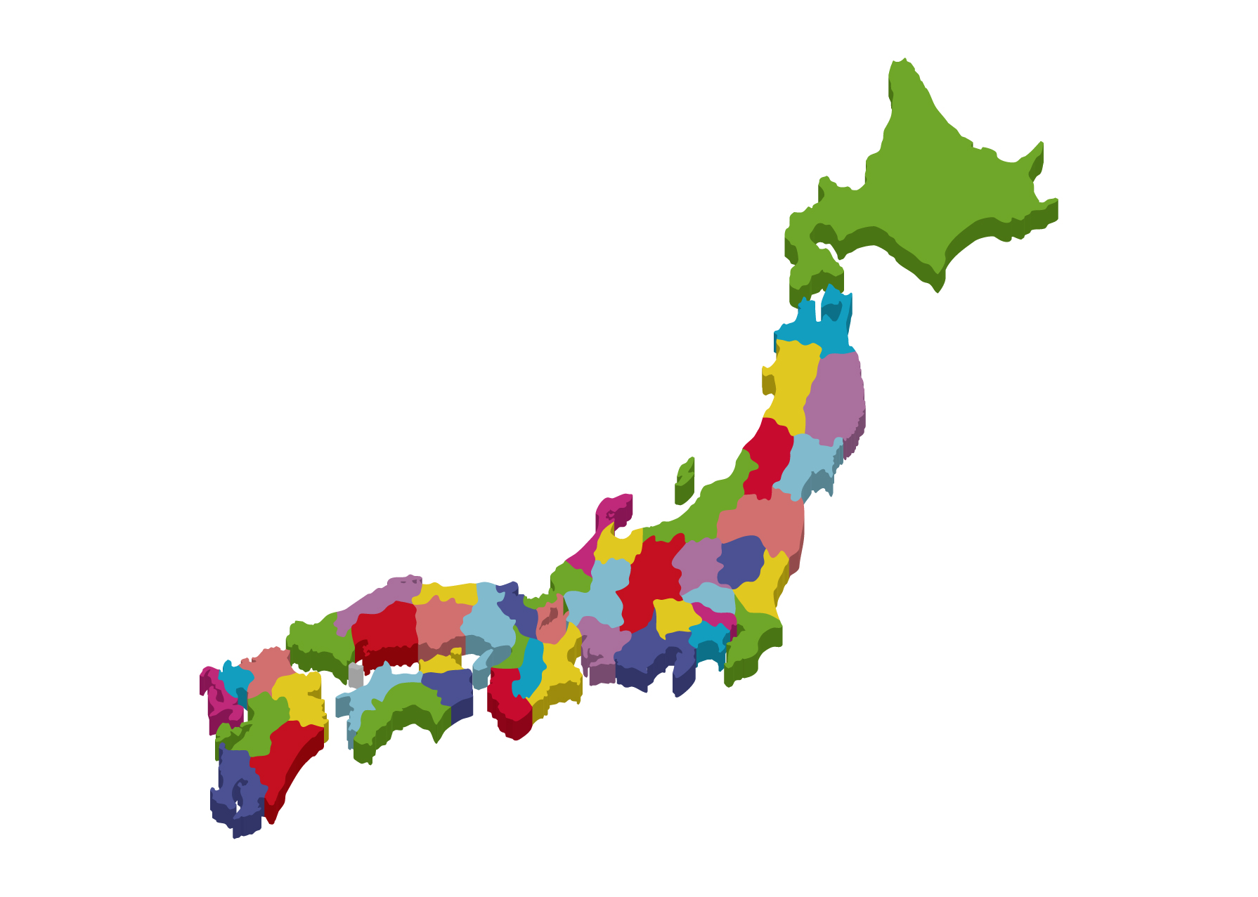 日本地図無料フリーイラスト 日本語 都道府県名あり デフォルメ 白