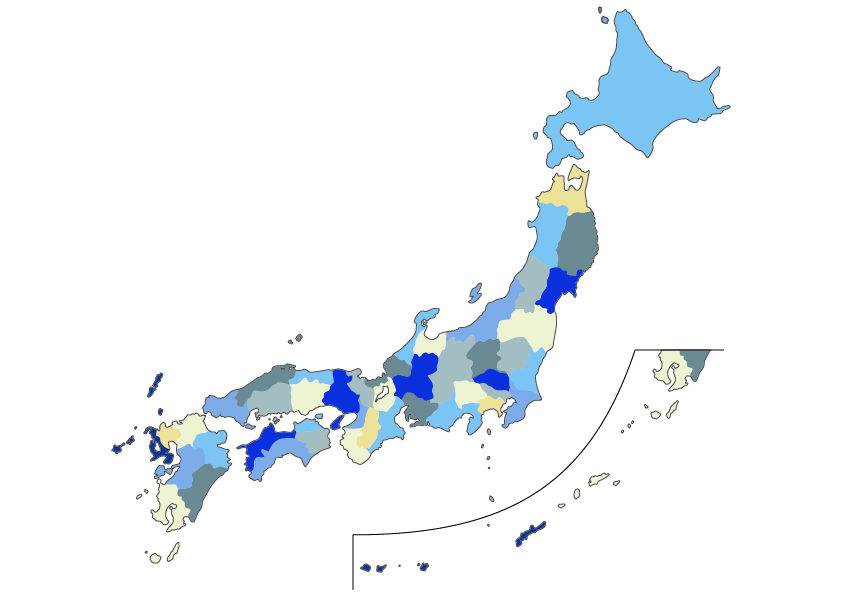 日本地図の無料イラスト素材集 都道府県名 県庁所在地あり