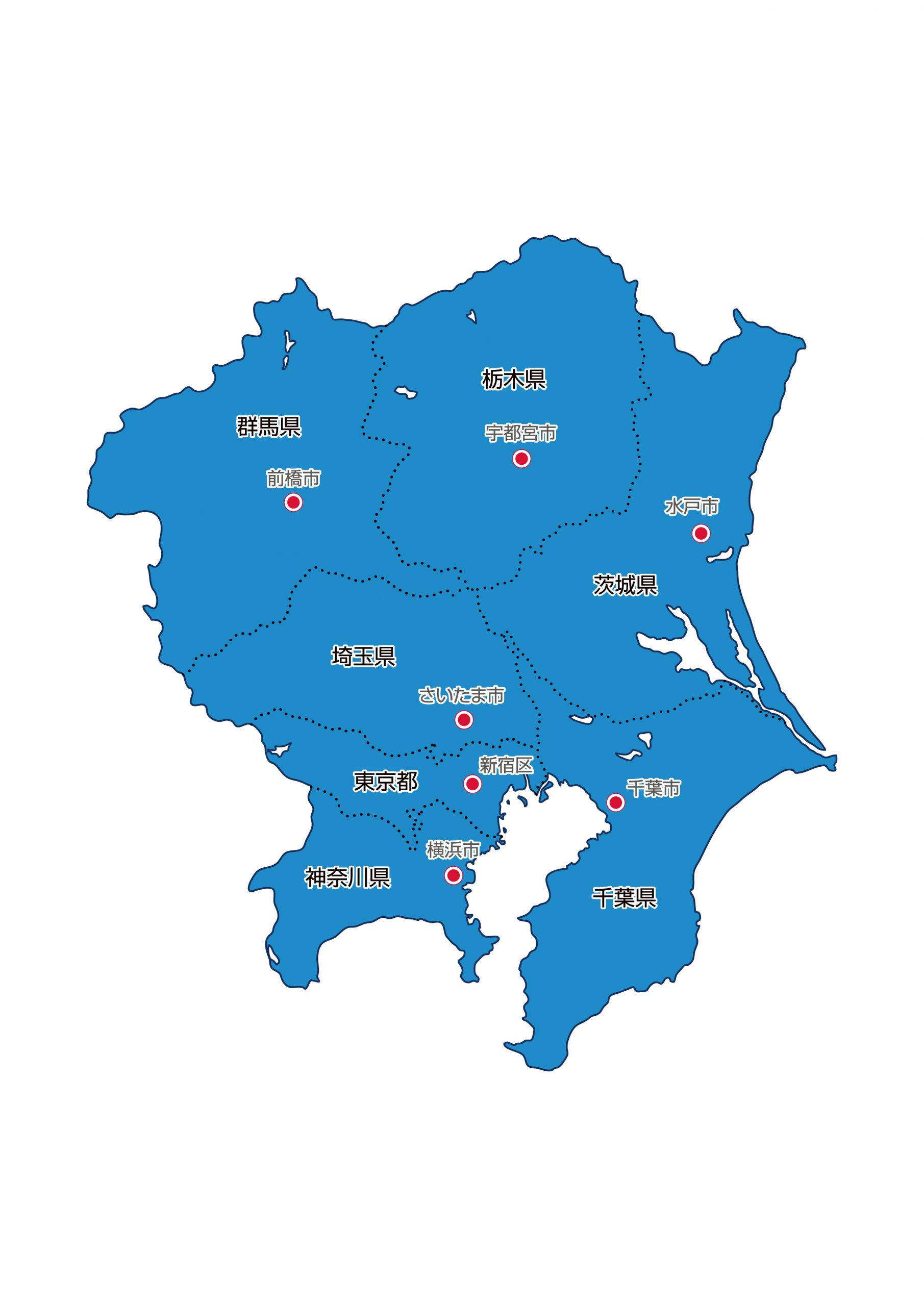 関東地方1都6県の地図イラストを無料ダウンロード