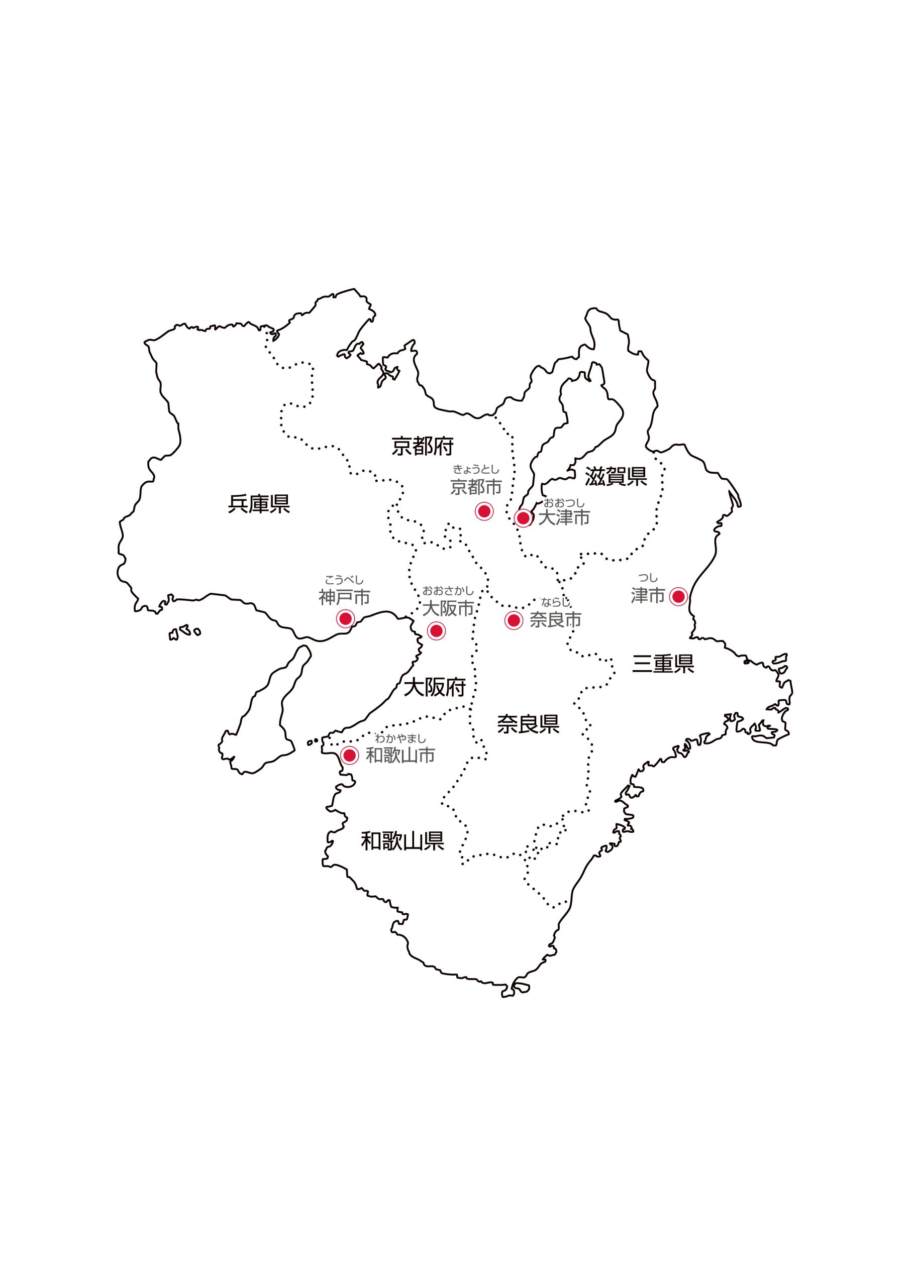 近畿地方2府4県の地図イラストを無料ダウンロード