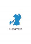 日本地図・熊本県・英語・都道府県名あり(青)