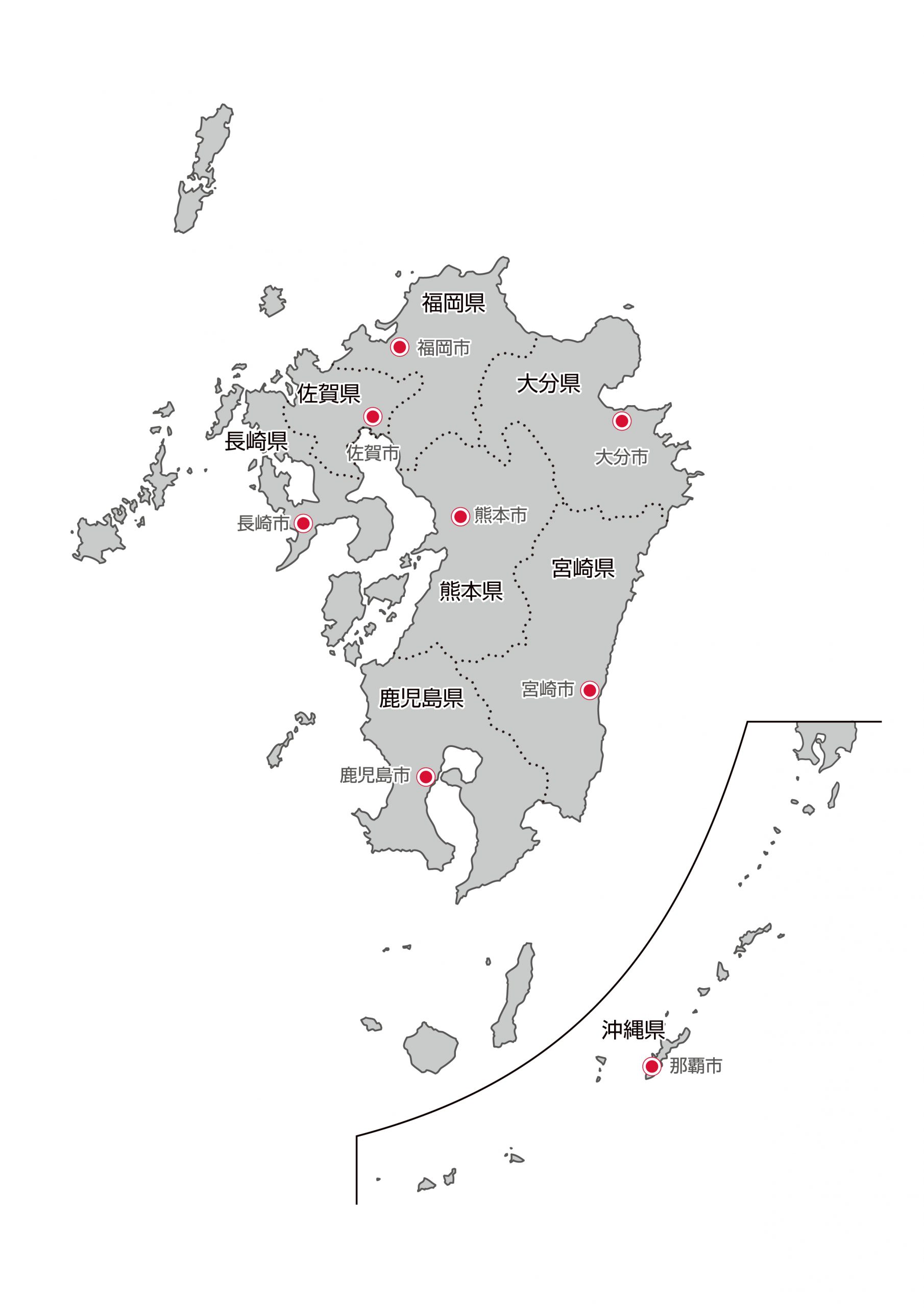 九州 沖縄地方8県の地図イラストを無料ダウンロード