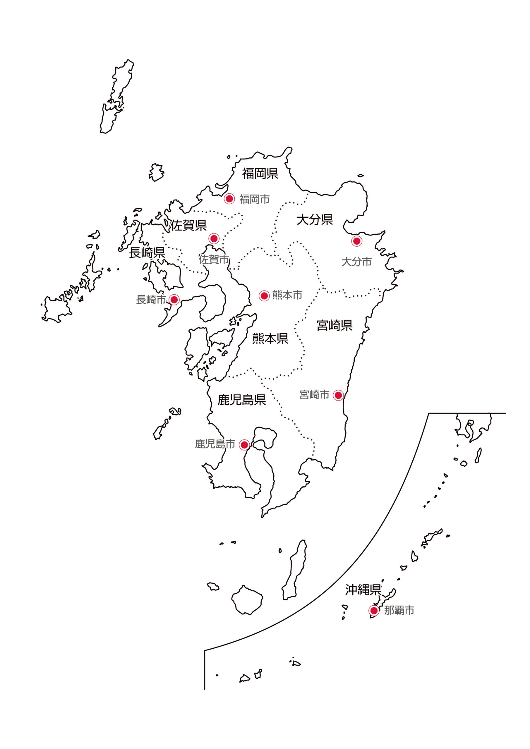 九州 沖縄地方8県の地図イラストを無料ダウンロード