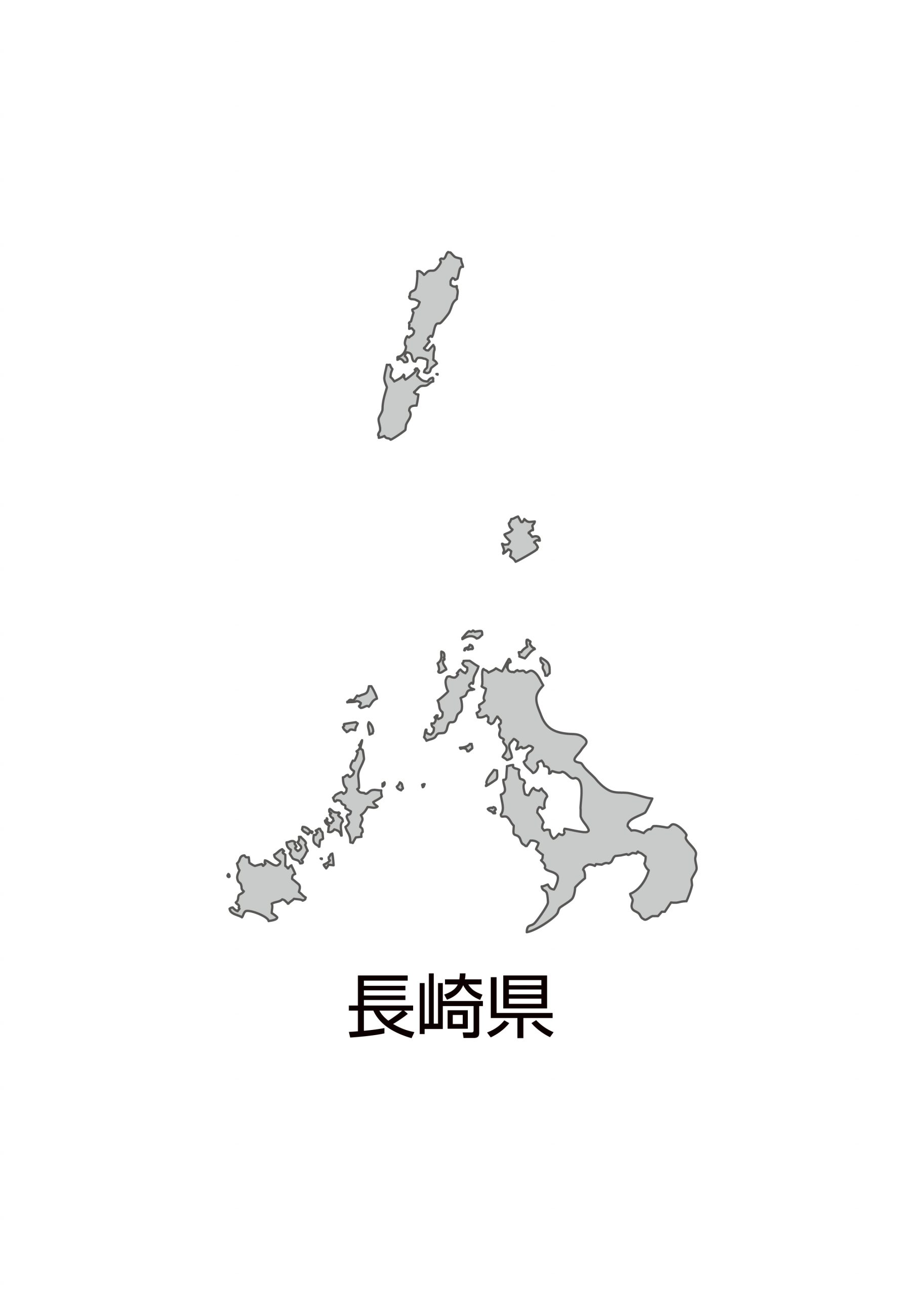 長崎県無料フリーイラスト｜日本語・都道府県名あり(グレー)