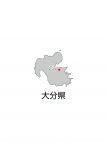 日本地図・大分県・都道府県名あり・県庁所在地あり・ルビあり(グレー)