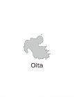 日本地図・大分県・英語・都道府県名あり(グレー)
