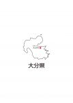 日本地図・大分県・都道府県名あり・県庁所在地あり・ルビあり(白)