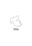 日本地図・大分県・英語・都道府県名あり(白)