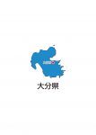 日本地図・大分県・都道府県名あり・県庁所在地あり(青)