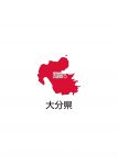 日本地図・大分県・都道府県名あり・県庁所在地あり・ルビあり(赤)