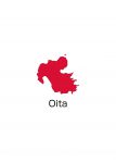 日本地図・大分県・英語・都道府県名あり(赤)