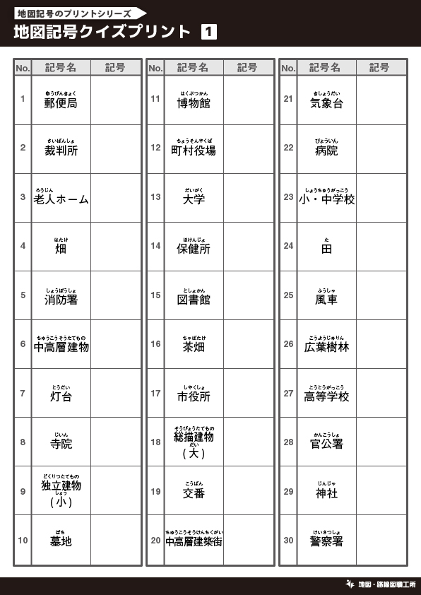 地図記号クイズ 問題例プリント