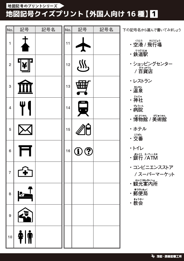 地図記号のプリント クイズ テスト 受験対策