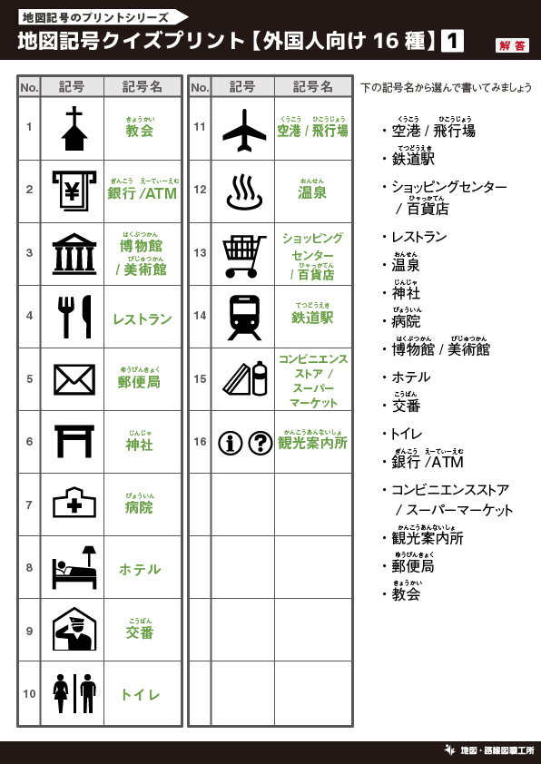 地図記号クイズ　解答例プリント