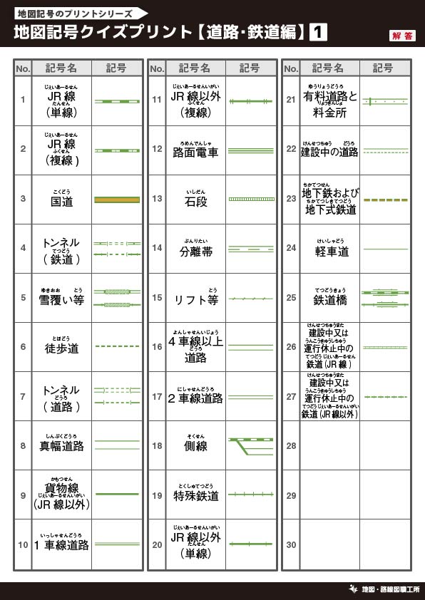 地図記号クイズ　解答例プリント