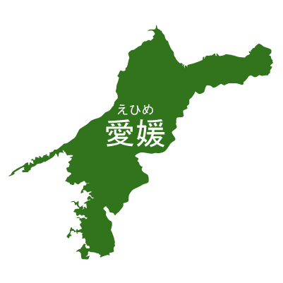 愛媛県イラストマップ県名ルビあり（緑）