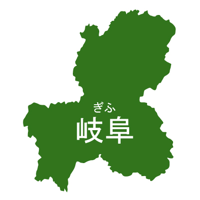 岐阜県イラストマップ県名ルビあり（緑）