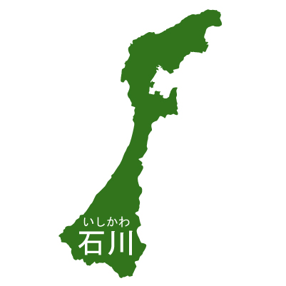 石川県イラストマップ県名ルビあり（緑）